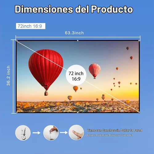 Vista 2 de Docooler Pantalla de proyector, pantalla de proyección plegable 16:9 de 80 pulgadas, pantalla de proyección plegable duradera para montaje en pared