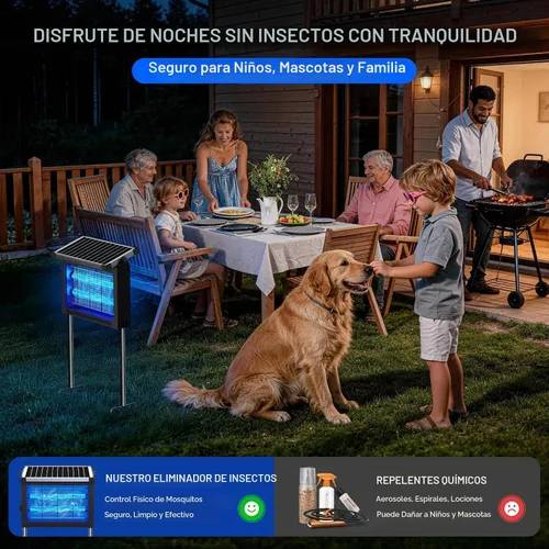Vista 7 de Exterminador solar de insectos para exteriores, impermeable, 4500 V de alta potencia inalámbrico con sensor de luz inteligente, mata insectos solar