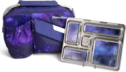 Vista 9 de PlanetBox Rover - Lonchera estilo Bento de acero inoxidable para jóvenes con 5 compartimentos, edición mariposas incluye bolsa de almuerzo aislada