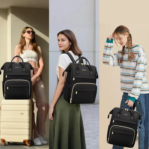 Vista 7 de FOCDOD - Mochila para laptop de mujer, para trabajo - Compatible con laptops de 15.6 pulgadas con compartimento para computadora, impermeable