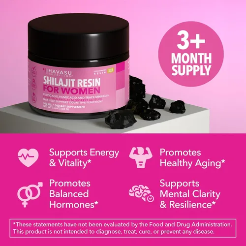 Vista 3 de Himalayan Shilajit para mujeres con ácido fúlvico, ácido húmico y más de 80 oligominerales – 500 mg de resina Shilajit de grado dorado de 16.000
