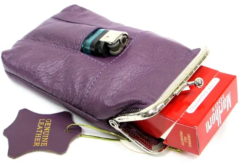 Vista 8 de Juego de 2 fundas originales Leather Cigarette Case color morado + azul-verde Fit 100s, King Regular Pack