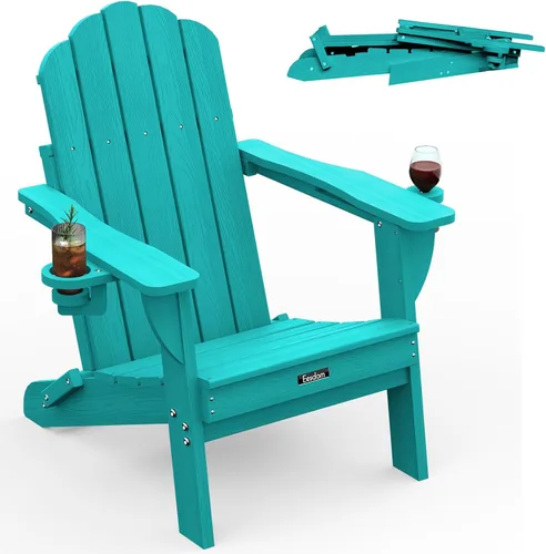 Vista 26 de Silla Adirondack plegable, silla Adirondack de HDPE con 2 soportes para tazas, sillas para fogatas al aire libre de fácil montaje para patio