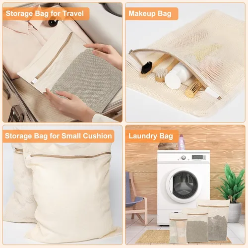 Vista 6 de Bolsa de 6 piezas, bolsa de lavandería de malla de algodón duradera, cremallera resistente, malla transpirable, exquisita bolsa de lavandería