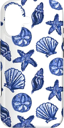 Vista 32 de Funda azul para iPhone 16, diseño de conchas marinas náuticas para nieta costera