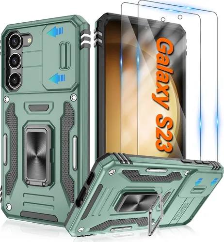 Vista 62 de Atump Funda para Motorola Moto G Play 2024 (4G) con [paquete de 2] protector de pantalla HD y cubierta para cámara deslizante, soporte de anillo