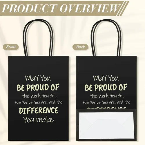 Vista 5 de Kosiz 50 bolsas de regalo de agradecimiento «May You Be Proud», bolsas de papel con asas de 5.9 x 3.1 x 8.3 pulgadas, bolsa de regalo de papel