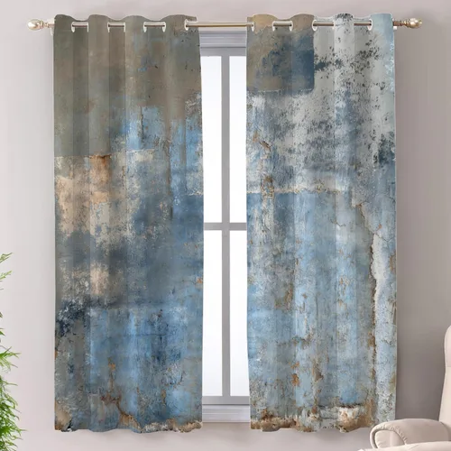 Vista 38 de Shrahala Beige and Orange Abstract Art Brushstrokes Blackout Curtain Tiers, Abstract Oil Paint Kitchen Valance Light Blocking Tier Drapes with Rod