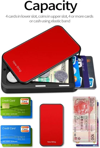 Vista 5 de New-Bring Soporte para tarjetas de crédito deslizante novedoso para hombres delgado bolsillo frontal RFID clip para dinero Rojo - Minimalista