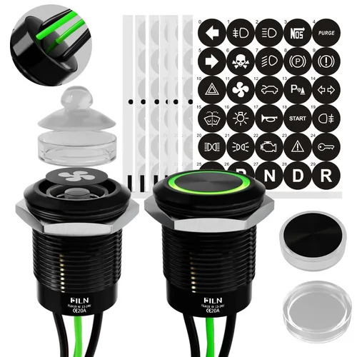 Vista 15 de 2-Pack 19mm Botón de presión de cierre LED azul, interruptor de botón marino a prueba de agua IP67 de 12V-24V y voltaje amplio de 20A con 180