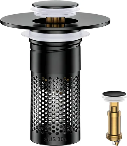 Vista 12 de Colador de drenaje para lavabo de baño, tapón universal para fregadero Negro