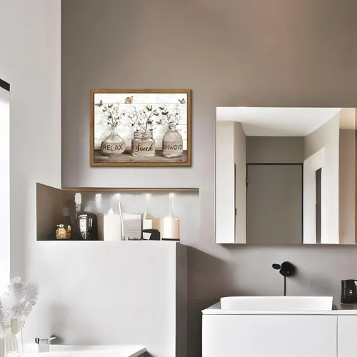 Vista 8 de Decoración de Pared de Baño de Granja, Lienzo de Algodón Rústico Enmarcado, Pintura de Decoración de Pared, Carteles Modernos de Arte de País