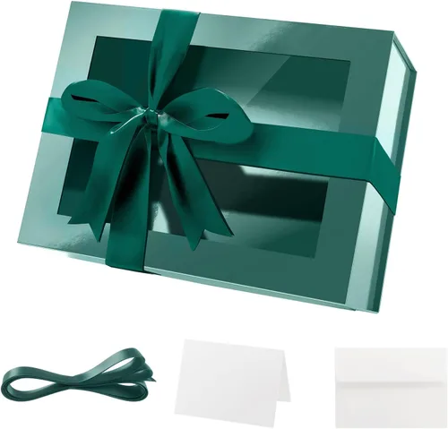 Vista 37 de PACKQUEEN Caja de regalo grande negra con ventana, 13.5 x 9 x 4.1 pulgadas, caja de regalo transparente para regalo, contiene cinta, tarjeta, caja