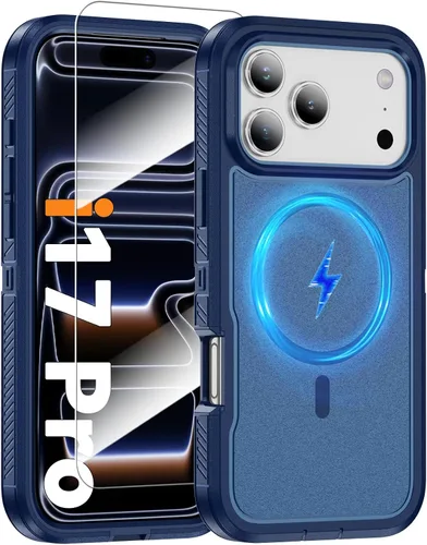 Vista 22 de Funda magnética para iPhone 13/iPhone 14 [compatible con Magsafe] [protector de pantalla de vidrio] [protección de grado militar de doble capa]