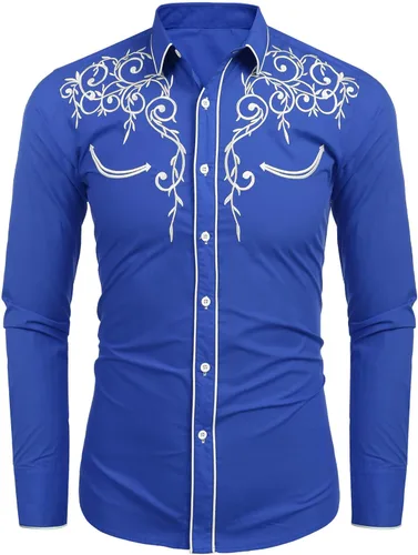 Vista 3 de Coofandy Camisa de hombre de manga larga ajustada con bordado casual de botón