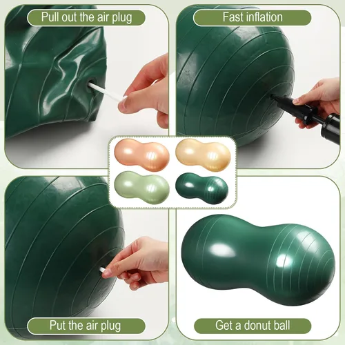 Vista 2 de Libima 4 Pcs Peanut Ball 34x16 Inch Inflatable Sensory Pregnancy Yoga Exercise Bounce Ball Sport Balance Sitting Stability Fitness Balls with Pump