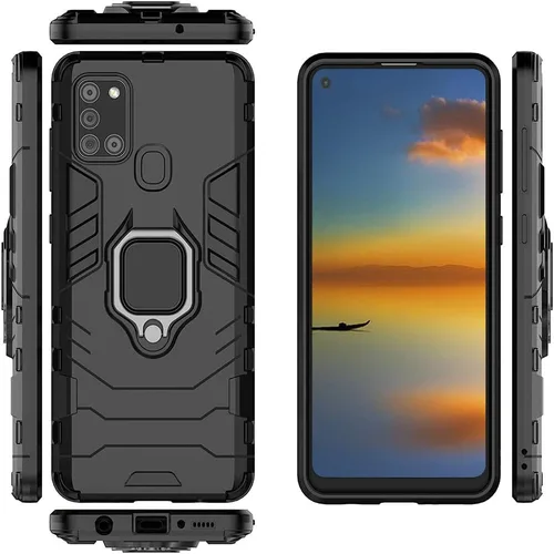 Vista 2 de Funda para Samsung Galaxy A21S 2020, 2 en 1 híbrida resistente armadura a prueba de golpes Defender Kickstand de doble capa parachoques carcasa