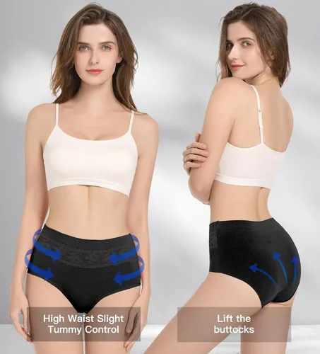 Vista 5 de HAVVIS Bragas Ropa Interior de Mujer de Algodón Cintura Alta Control Abdominal Panties Rosa Jacquard para Damas Multipack
