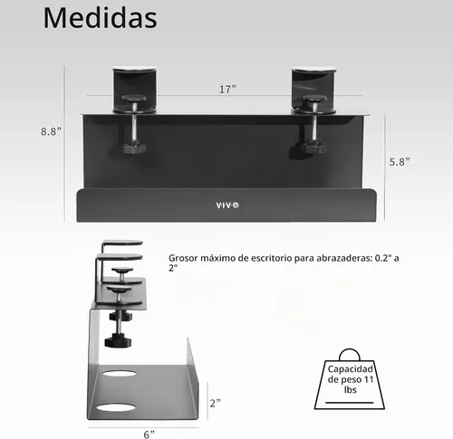 Vista 3 de VIVO Sin taladro Abrazadera de 17 pulgadas para administración de cables de extensión de alimentación Bandeja de administración de cables debajo