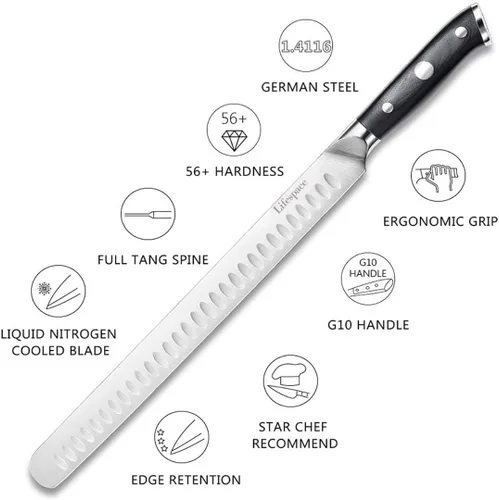 Vista 7 de Lifespace Cuchillo para tallar jamón y pechuga para barbacoa - Hoja de acero inoxidable de 12