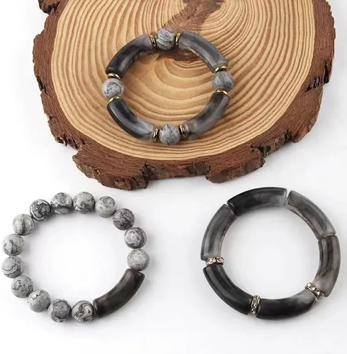 Vista 2 de Pulseras de cuentas para mujer, alivio del estrés, juego de 3 pulseras elásticas, piedras de cristal apilables, regalos para ella