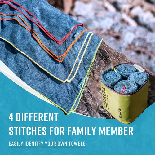 Vista 3 de 4Monster Paquete de 4 toallas de camping de microfibra de secado rápido, toalla de viaje súper absorbente con bolsa impermeable, toalla ligera