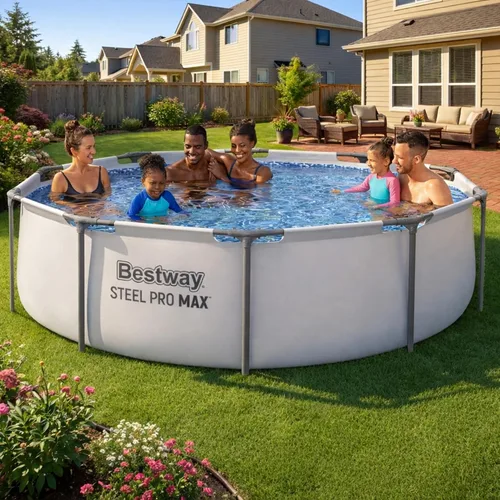 Vista 2 de Piscina Bestway Steel Pro sobre suelo, Azul