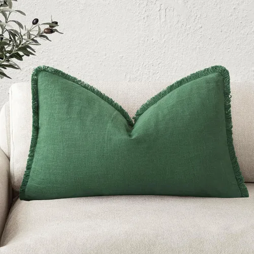 Vista 74 de Foindtower Fundas de almohada decorativas de lino con flecos, acogedora funda de cojín bohemia estilo farmhouse con borlas, funda de almohada