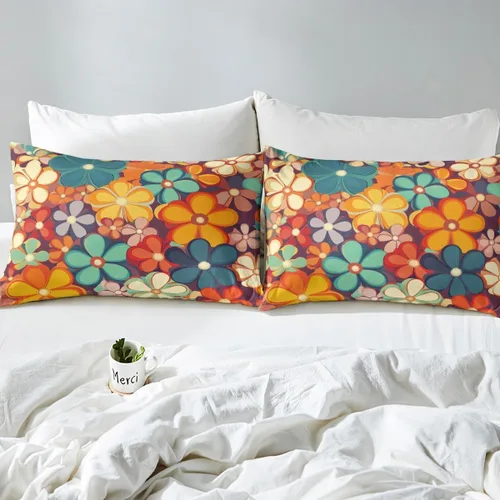 Vista 5 de Erosebridal Groovy Flower Sábanas de Cama Fiesta de los 70s Juegos de Sábanas Tamaño Individual Sábanas Florales Arcoíris Juegos de Sábanas y Fundas