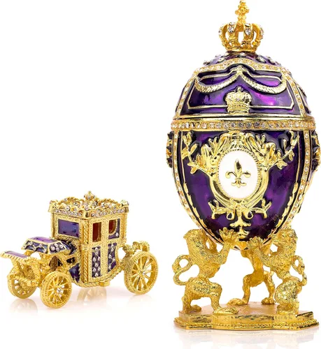 Vista 13 de Réplica decorativa de huevo de Pascua ruso extra grande de 6.6 pulgadas, pintada a mano, caja de joyería y baratijas para la mejor decoración