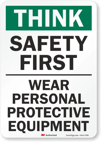 Vista 11 de SmartSign - S-2917-AL-14 Letrero "Think Safety First - Use equipo de protección personal" Aluminio de 10" x 14" Aluminio 10" x 14" Aluminio