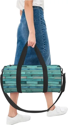 Vista 5 de Large Duffle Bag for Travel - Retro Cyan Wood Grain Print Gym Bag for Women Men, Travel Foldable Bags for Women Men with Zippered Multiple Pockets