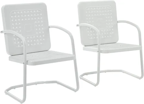 Vista 15 de Crosley Furniture Bates - Juego de 2 sillas para exteriores, sillas de patio de metal retro para comedor, porche, terraza, balcón, color rojo