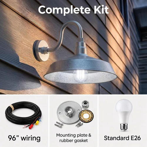 Vista 8 de 17 pulgadas. RLM Warehouse - Pantalla con brazo de cuello de cisne y bombilla Led A19 5000K de 9W