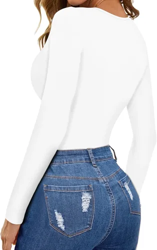 Vista 4 de MANGOPOP Body de manga larga sin mangas para mujer con corte frontal