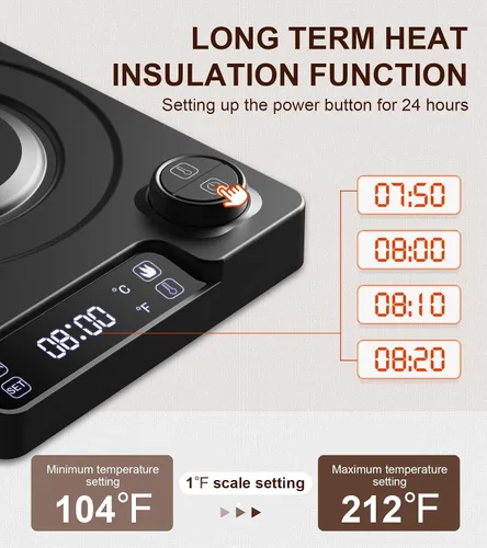 Vista 4 de Hervidor eléctrico de cuello de cisne con control de temperatura de precisión de ± 1 ℉ para café y té de goteo, hervido rápido, acero inoxidable
