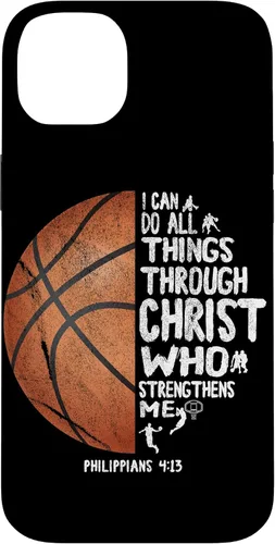 Vista 15 de Funda de baloncesto para iPhone 17 con texto en inglés "I can do All Things Through Christ Philippians