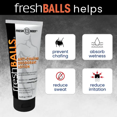 Vista 3 de Fresh BALLS - Desodorante de crema a polvo Loción antirozaduras y bolas desodorante para hombre, higiene para el área de la ingle, 3.4 onzas