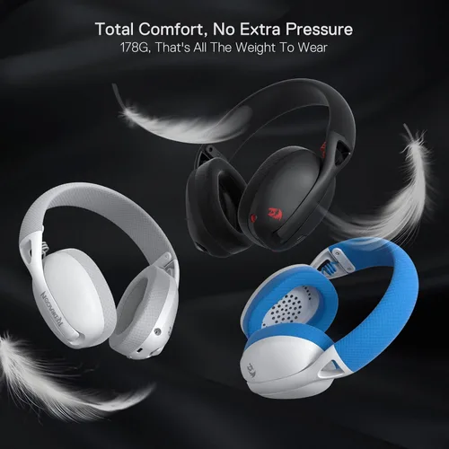 Vista 5 de Redragon H848 Auriculares inalámbricos Bluetooth para juegos, ligeros, sonido envolvente 7.1, controladores de 1.575in, micrófono desmontable