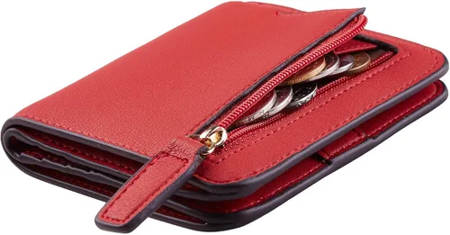 Vista 32 de Toughergun Cartera pequeña de cuero delgada para mujer con protección RFID, mini monedero bifold compacto con ventana de identificación transparente