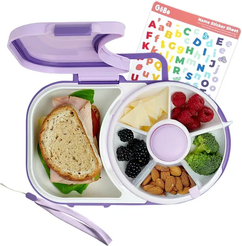 Vista 6 de GoBe Lonchera para niños con spinner desmontable para aperitivos, paquete con correa de mano y hoja de calcomanías, contenedor de almuerzo