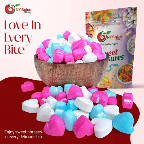 Vista 4 de NY Spice Shop Dextrose Baby - Caramelos en forma de corazón para fiestas, paquete variado de 1 libra, decoraciones románticas para fiestas, bolsas