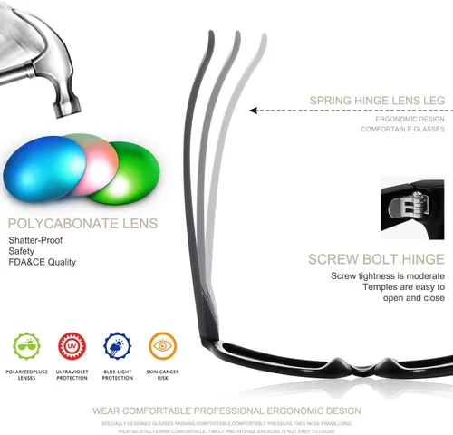 Vista 39 de FEIDUSUN Lentes de sol polarizados para hombre y mujer, lentes de sol retro negros para conducir, pescar, protección UV
