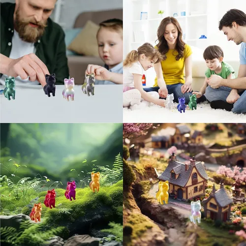 Vista 6 de 100 piezas de mini animales impresos en 3D figuras de plástico de animales pequeños en miniatura, figuras de gato pequeño a granel para micro hadas