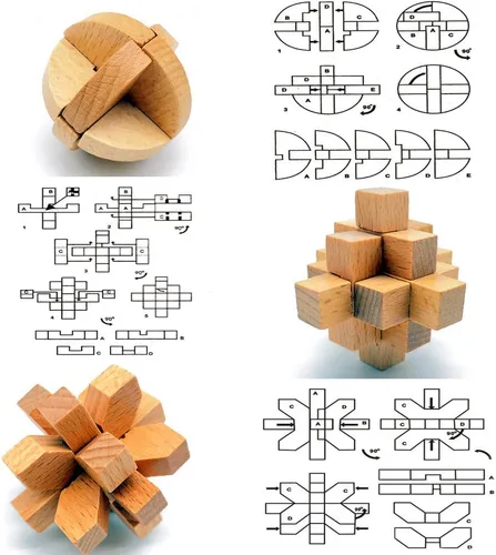 Vista 3 de Guaishou Rompecabezas de madera pequeños 10 en uno 3D Kongming Lock IQ Test Toy para adolescentes y adultos