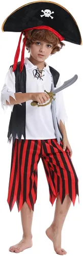 Vista 3 de RAAIBB Disfraz de pirata para niños, disfraz de Halloween, juego de rol con accesorios de lujo, regalos de cumpleaños
