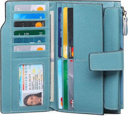Vista 2 de SENDEFN - Cartera de cuero para mujer, portatarjetas con bloqueo RFID, monedero para mujer con cierre
