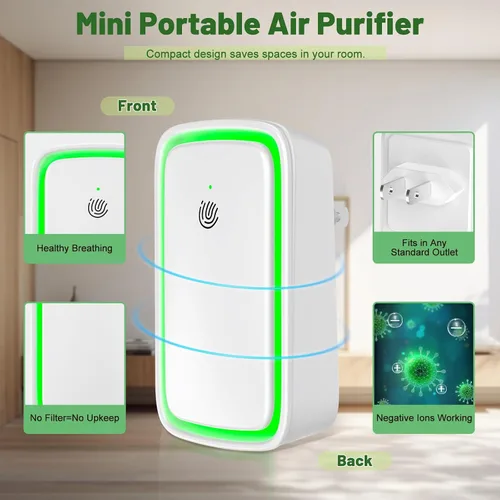 Vista 4 de Ionizadores de aire enchufables purificador de aire de iones negativos Mini ionizadores de aire portátiles para el hogar, dormitorio, oficina, luz