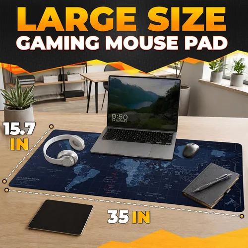 Vista 2 de Alfombrilla de mouse para juegos personalizada, alfombrilla de escritorio grande, antideslizante World Map Mouse Pad XXL, Geographical Print, Soft