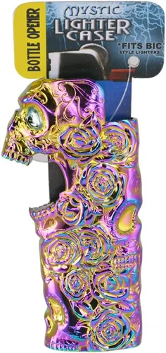 Vista 5 de Funda de metal iridiscente para encendedores BIC, protector de encendedor y abrebotellas - Biker
